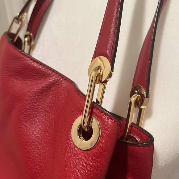 Like New Michael Kors Raven Red Shoulder Handbag and Red MK Wallet Set - Picture 3 of 10